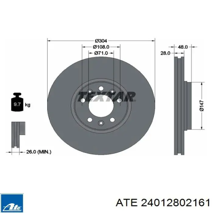 Тормоз дисковый передний ATE 24012802161 цена, от 55.09 USD