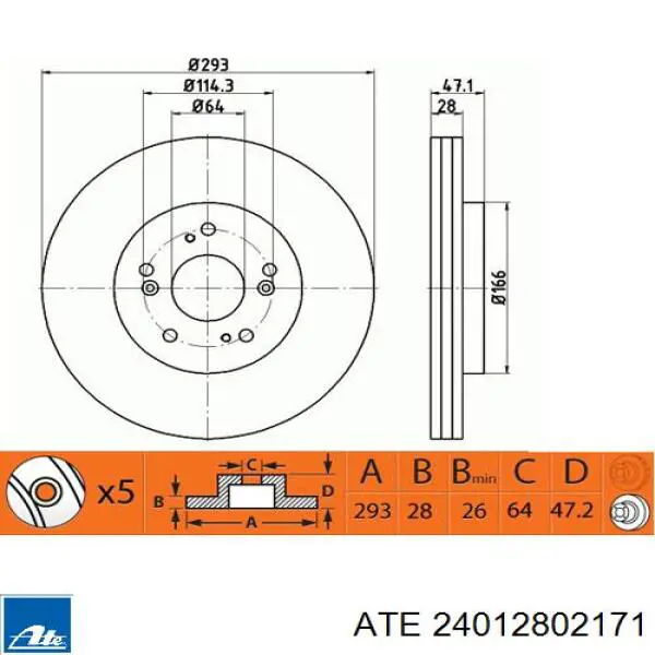 Тормоз дисковый передний ATE 24012802171 цена, от 70.68 USD