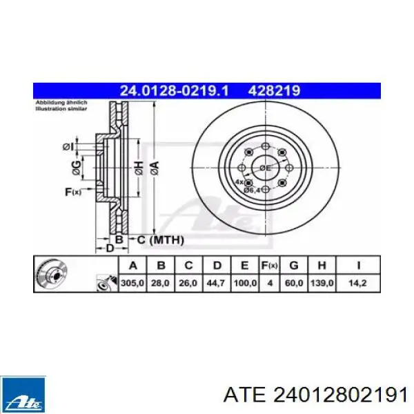 24.0128-0219.1 ATE диск тормозной передний