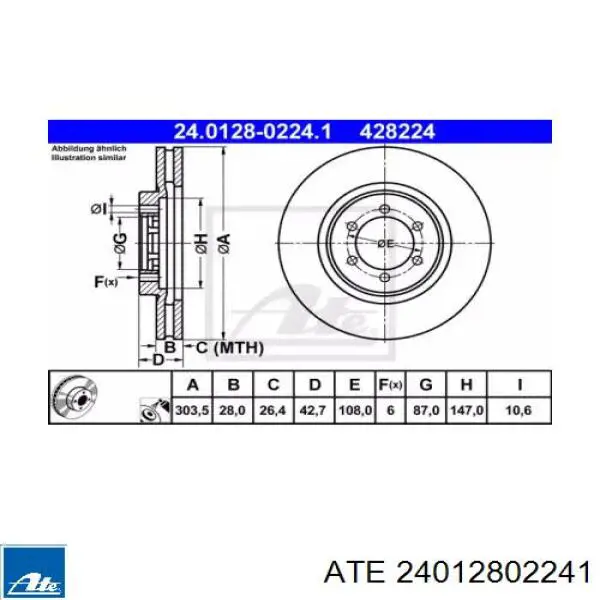 Передние тормозные диски 24012802241 ATE
