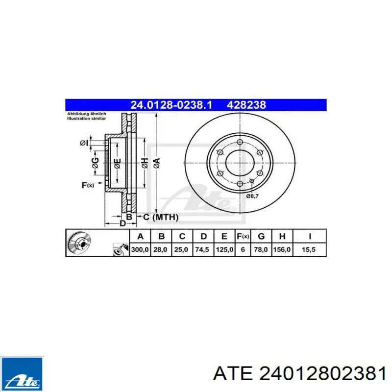 Передний тормозной диск ATE 24012802381