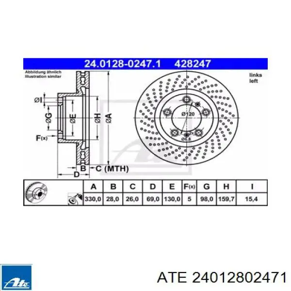 Передние тормозные диски 24012802471 ATE