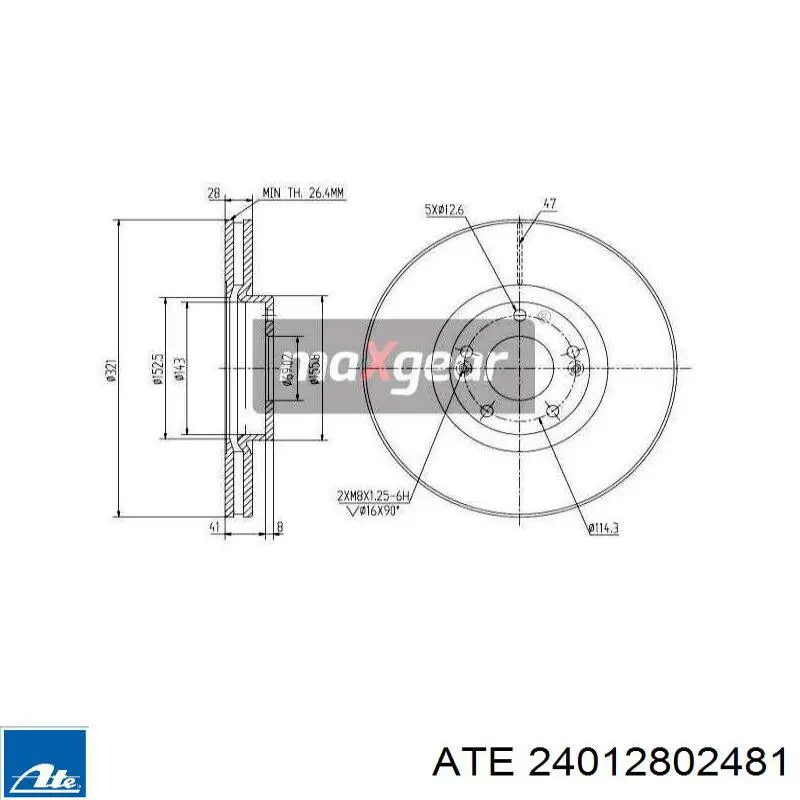 Тормоз дисковый передний ATE 24012802481 цена, от 92.02 USD