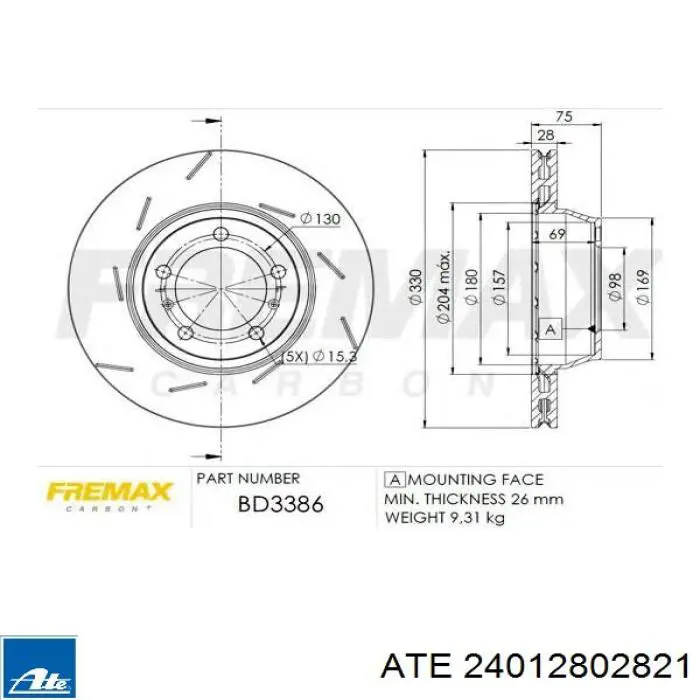 Задний тормозной диск ATE 24012802821 цена, от 134.42 USD