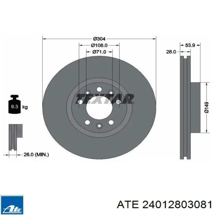 Disco de freno delantero 24012803081 ATE