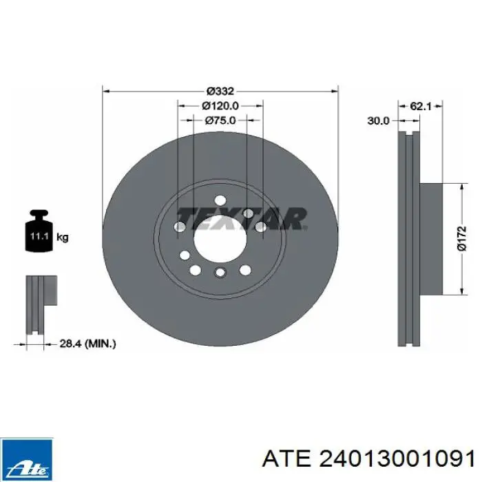 Тормоз дисковый передний ATE 24013001091 цена, от 97.63 USD