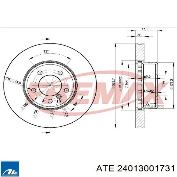Передний тормозной диск ATE 24013001731