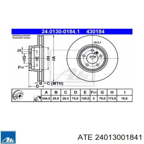 24.0130-0184.1 ATE диск тормозной передний