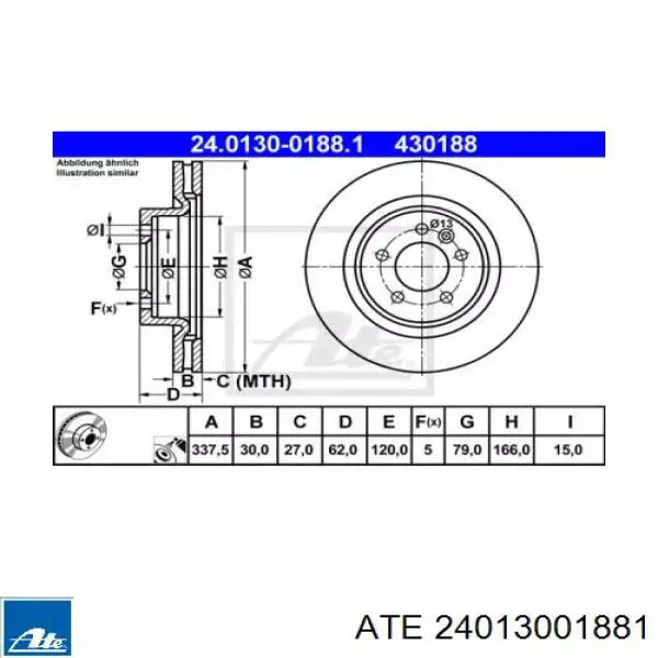 24013001881 ATE диск тормозной передний