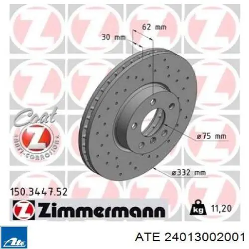 Тормоз дисковый передний ATE 24013002001 цена, от 106.83 USD
