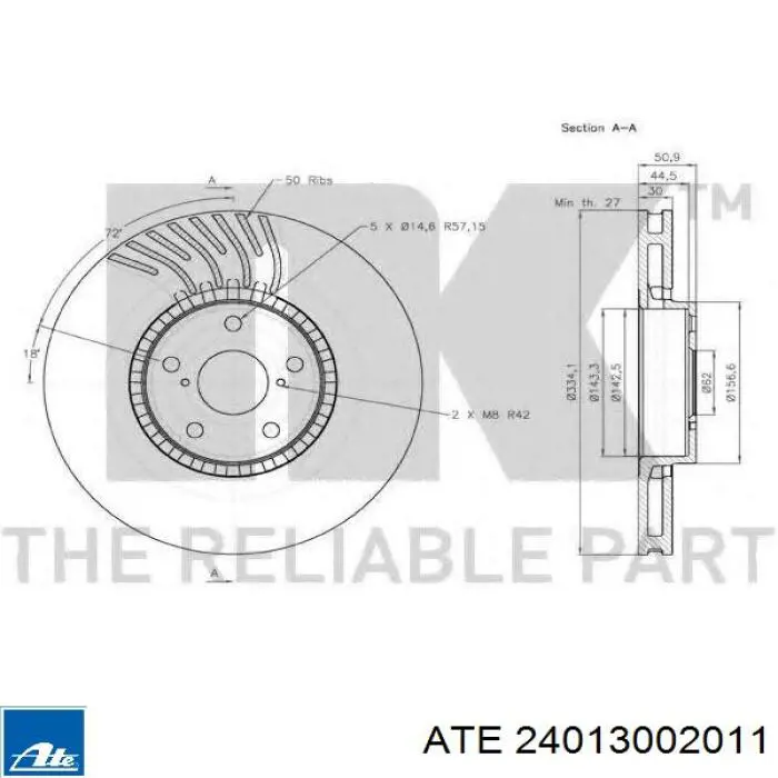 Тормоз дисковый передний ATE 24013002011 цена, от 81.77 USD