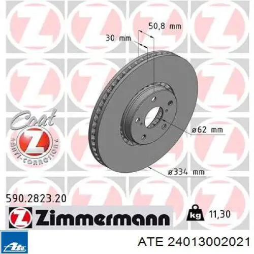 Передние тормозные диски 24013002021 ATE