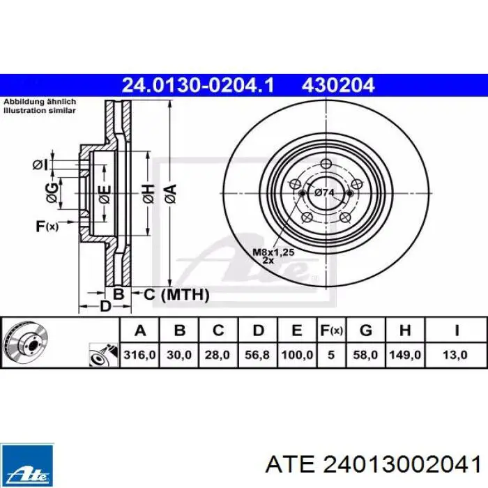 Передние тормозные диски 24013002041 ATE