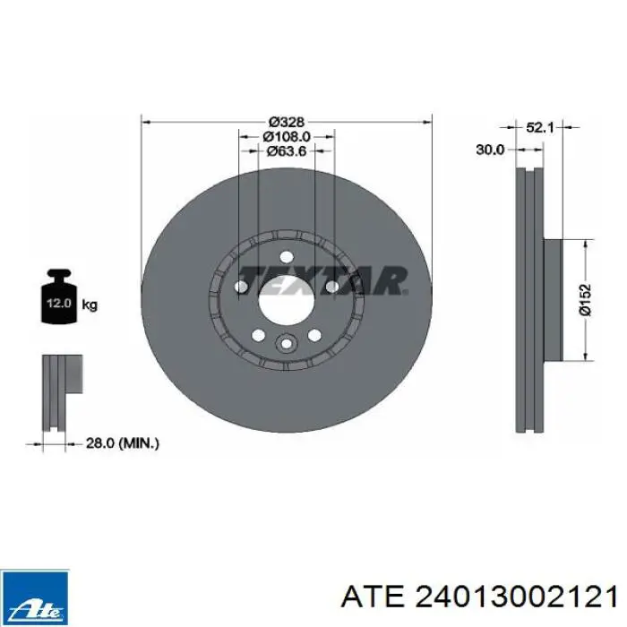 Тормоз дисковый передний ATE 24013002121 цена, от 84.29 USD