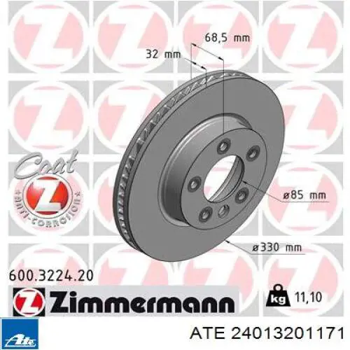 Тормоз дисковый передний ATE 24013201171 цена, от 133.51 USD