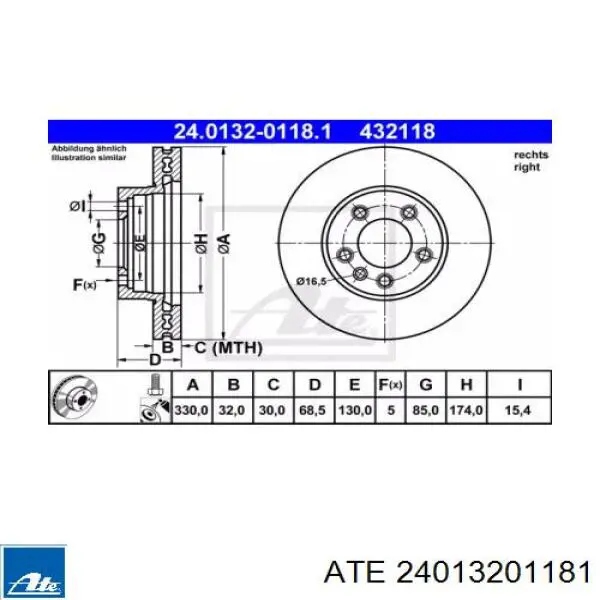 Тормоз дисковый передний ATE 24013201181 цена, от 128.99 USD