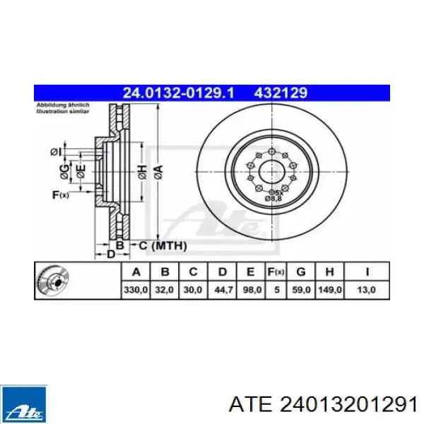 Передние тормозные диски 24013201291 ATE