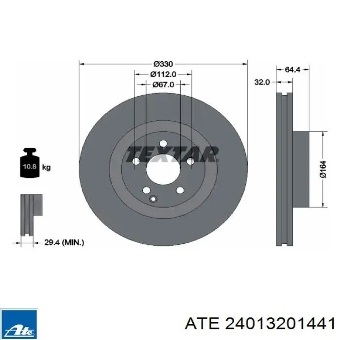 Тормоз дисковый передний ATE 24013201441 цена, от 75.52 USD