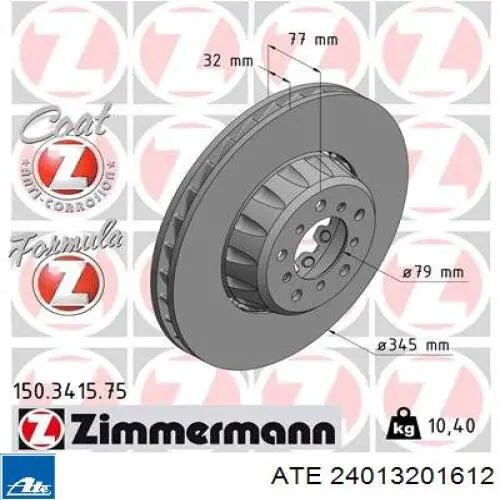 Тормоз дисковый передний ATE 24013201612 цена, от 340.86 USD