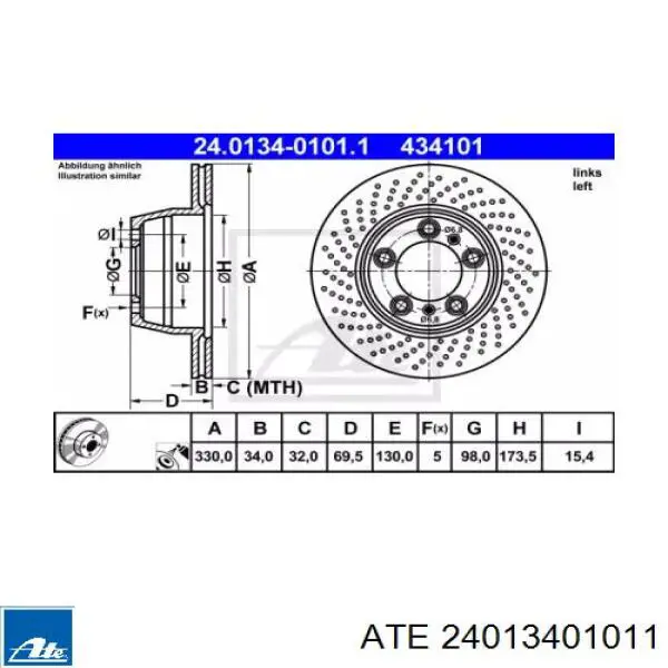 Передние тормозные диски 24013401011 ATE