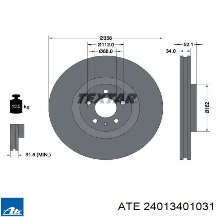 Тормоз дисковый передний ATE 24013401031 цена, от 165.74 USD