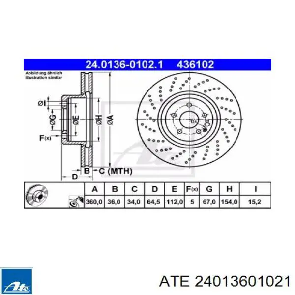 Передний тормозной диск ATE 24013601021