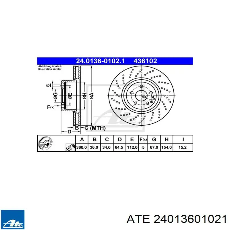 Диск гальмівний передній 24013601021 ATE