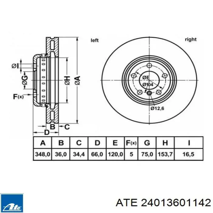 Передний тормозной диск ATE 24013601142