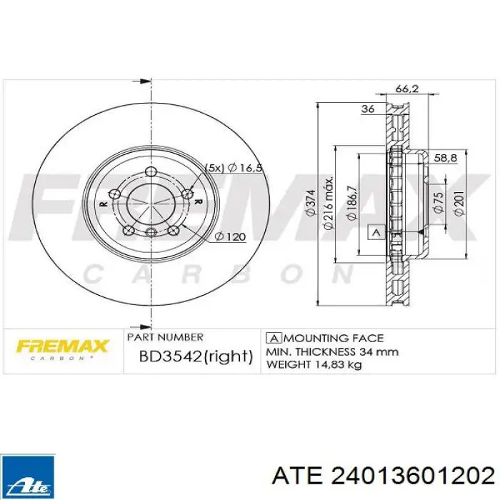 Купить 24013601202 ATE Ротор тормозной