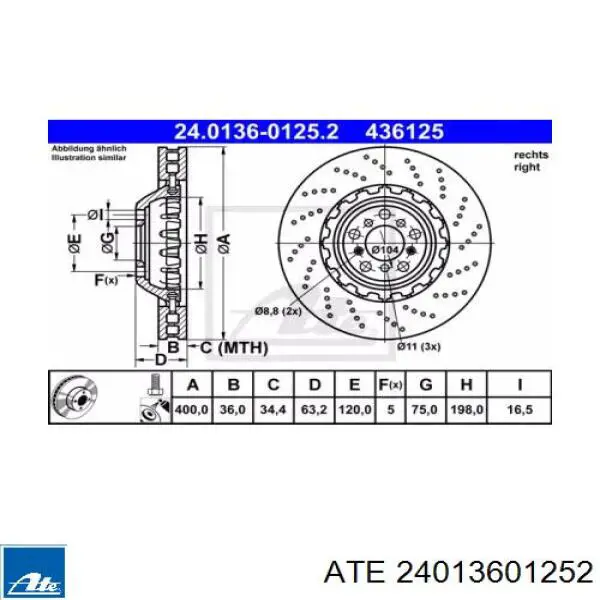 Передние тормозные диски 24013601252 ATE