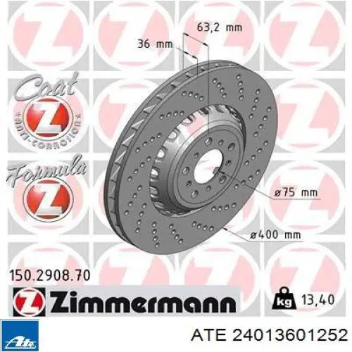 Тормоз дисковый передний ATE 24013601252 цена, от 491.92 USD