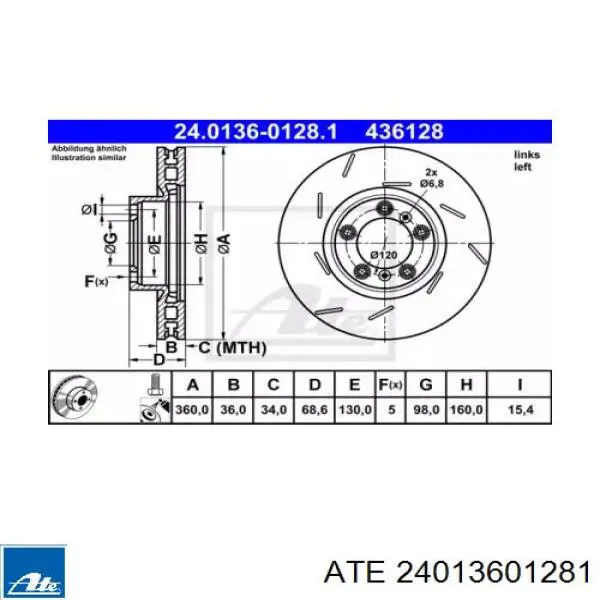 Передние тормозные диски 24013601281 ATE