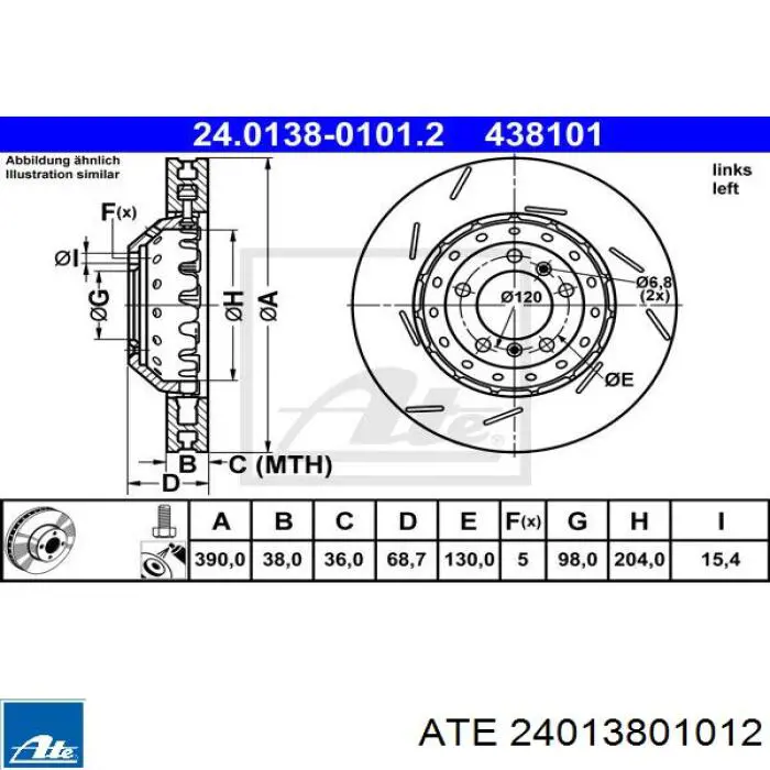 Передние тормозные диски 24013801012 ATE
