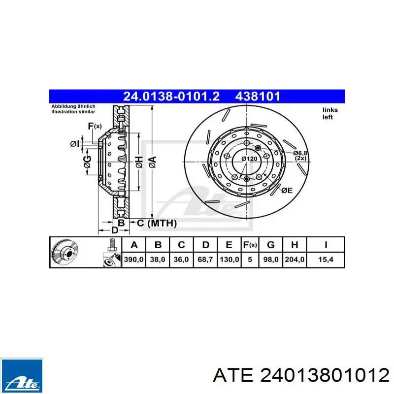 Тормоз дисковый передний ATE 24013801012 цена, от 362.90 USD