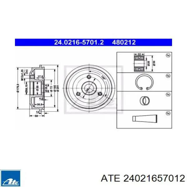 Тормозной барабан 24021657012 ATE