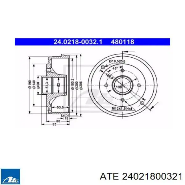 Тормозной барабан 24021800321 ATE
