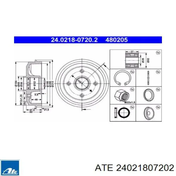 Тормозной барабан 24021807202 ATE