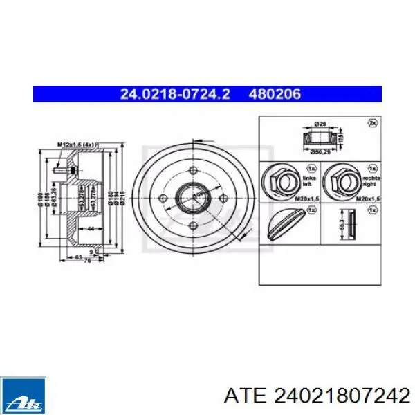 Тормозной барабан 24021807242 ATE