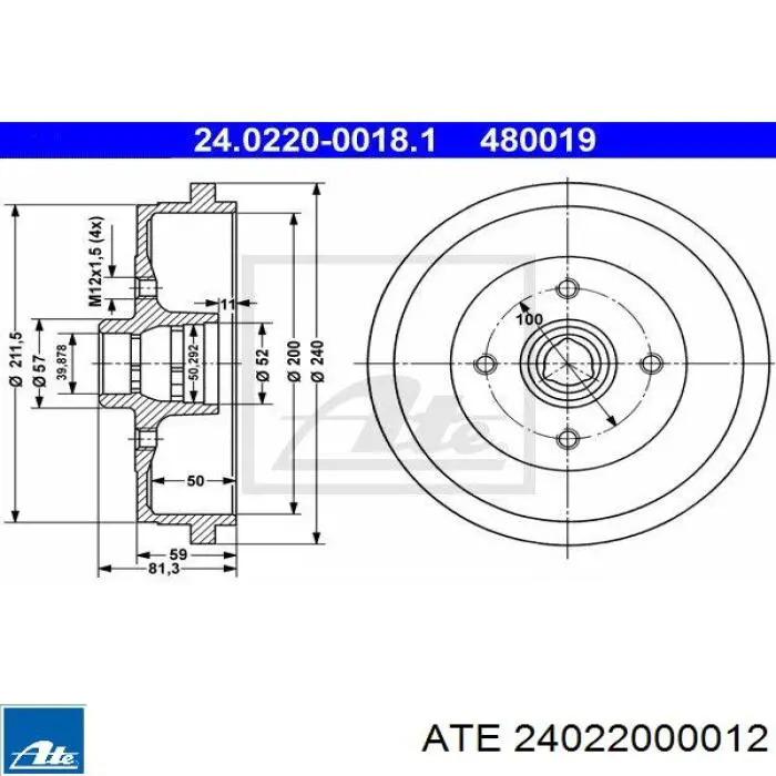 Задний барабан ATE 24022000012