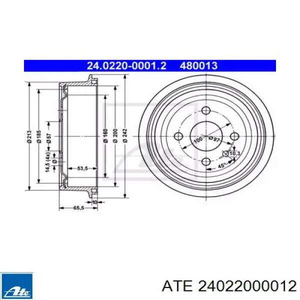24022000012 ATE Тормозной барабан