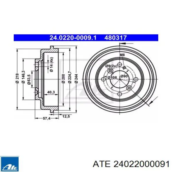 Тормозной барабан 24022000091 ATE