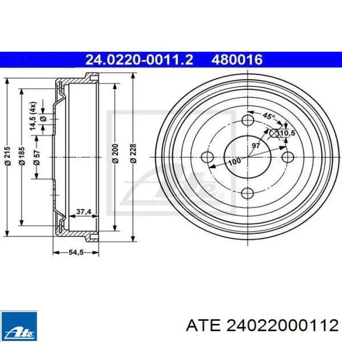 Тормозной барабан 24022000112 ATE