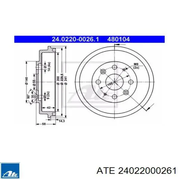 Тормозной барабан 24022000261 ATE