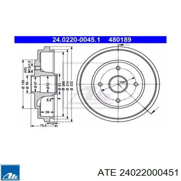 Тормозной барабан 24022000451 ATE