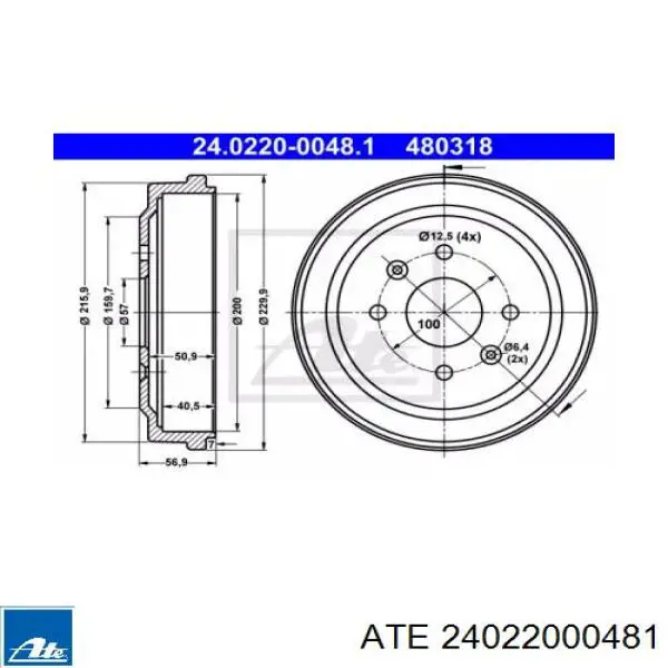 Тормозной барабан 24022000481 ATE