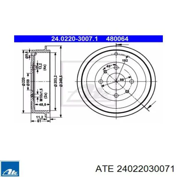 Тормозной барабан 24022030071 ATE