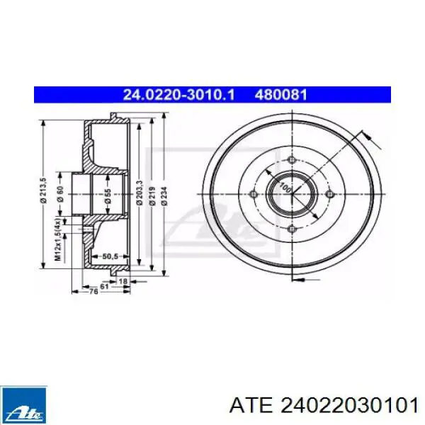 Барабан тормозной задний ATE 24022030101 цена, от 30.93 USD