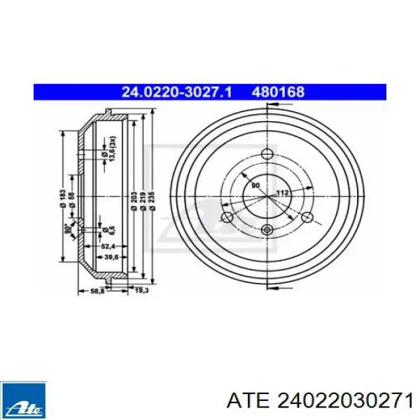 Тормозной барабан 24022030271 ATE