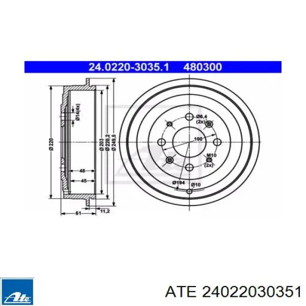 Тормозной барабан 24022030351 ATE