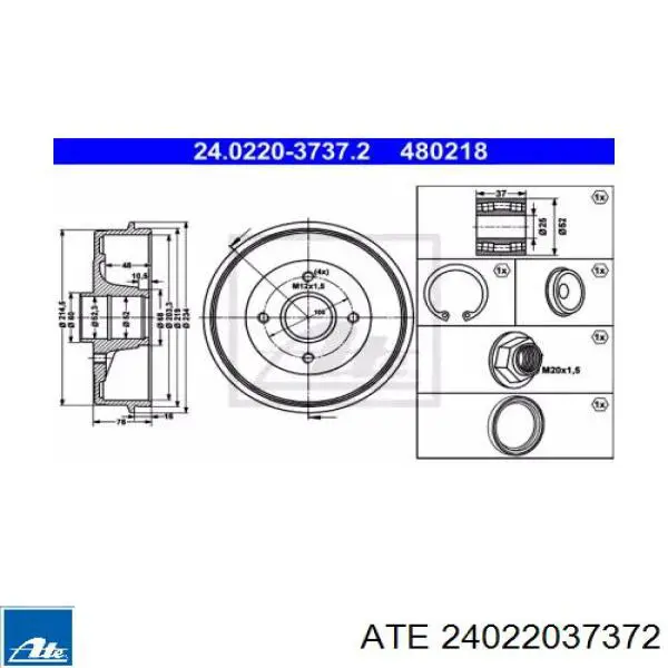 Тормозной барабан 24022037372 ATE